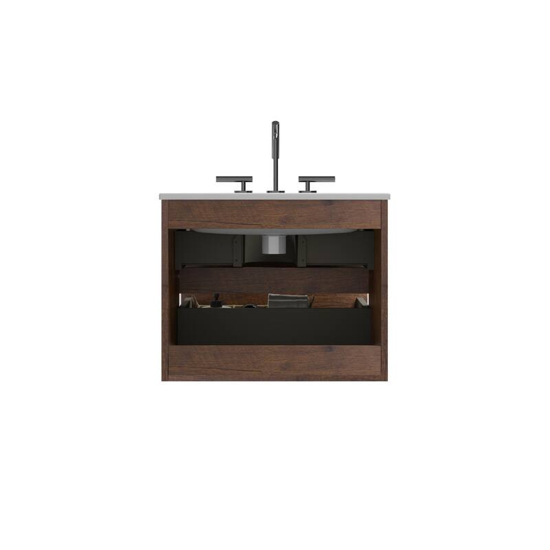 Modern Wall Mounted Bathroom Vanity without Drain with Ceramic Sink with 3 Faucet Holes without Drain