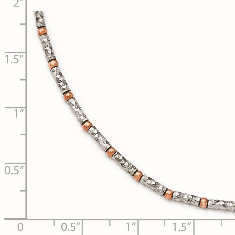 Curata 925 Sterling Silver Beaded Polished Spring Ring Rose Plated Sparkle Cut Anklet With 1inch Ext. 9 Inch