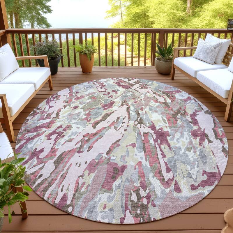Machine Washable Indoor/ Outdoor Brushstrokes Chantille Rug - Blush - 8' x 8'