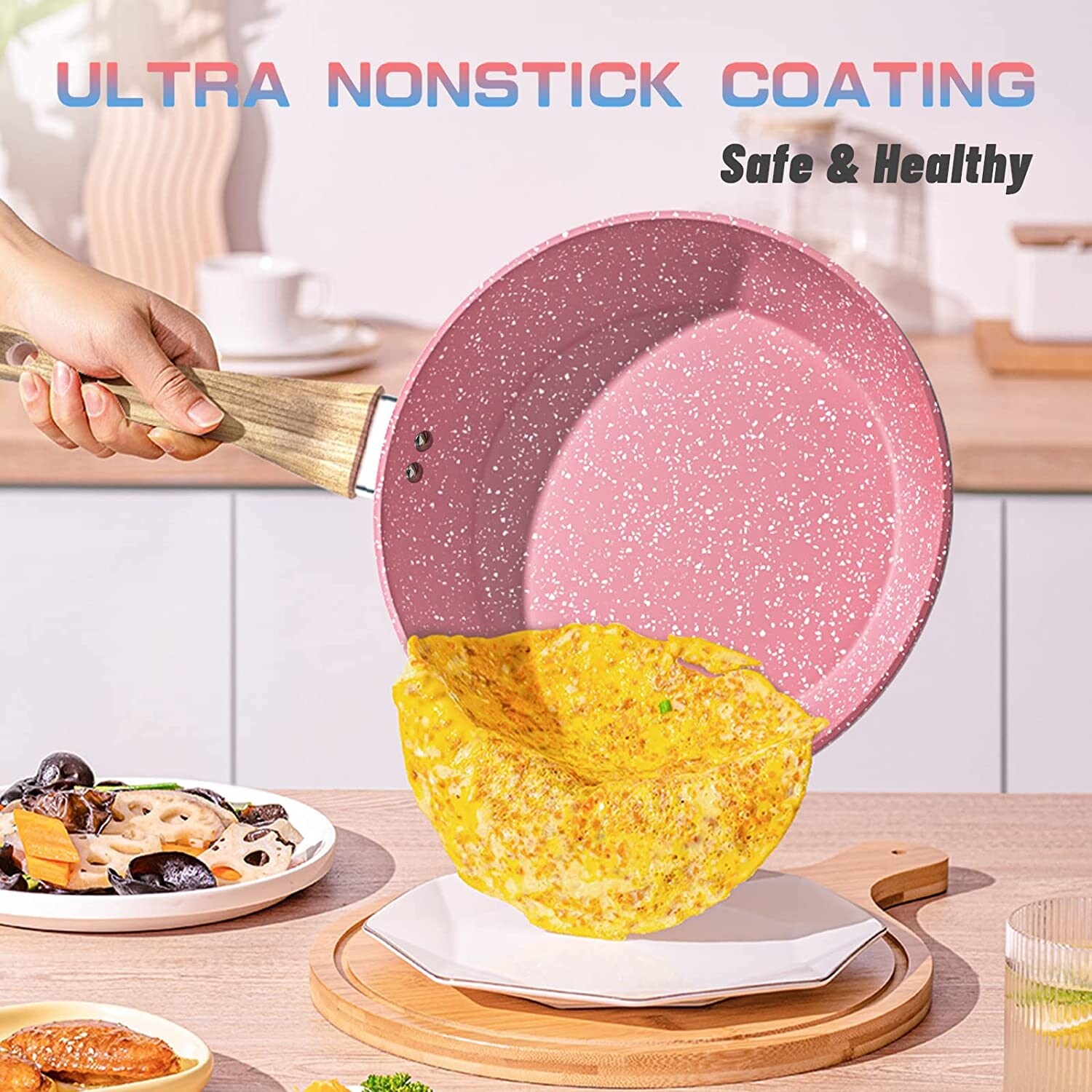Nonstick Cookware Sets, 8 Piece Pots and Pans Set, Granite Stone Non Stick  Frying Pan Set with Stay Cool Handles, Pink kitchen Sets 100% PFOA-Free