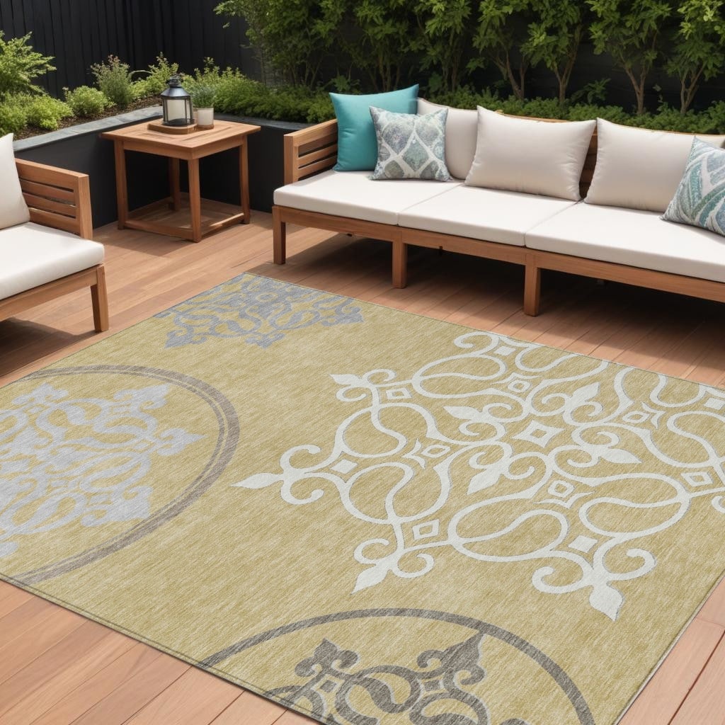 HomeRoots Floral Medallion Transitional Rectangle Outdoor Rug