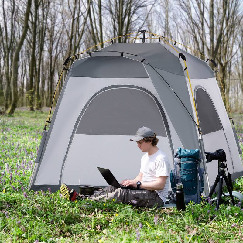 Outsunny 3-Season 5-Person Automatic Pop Up Outdoor Yurt Canopy Camping Tent w/ Easy Hydraulic Poles & Quality Materials
