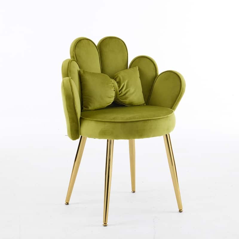 Scalloped Petal Velvet Accent Chair with Pillows - Olive Green