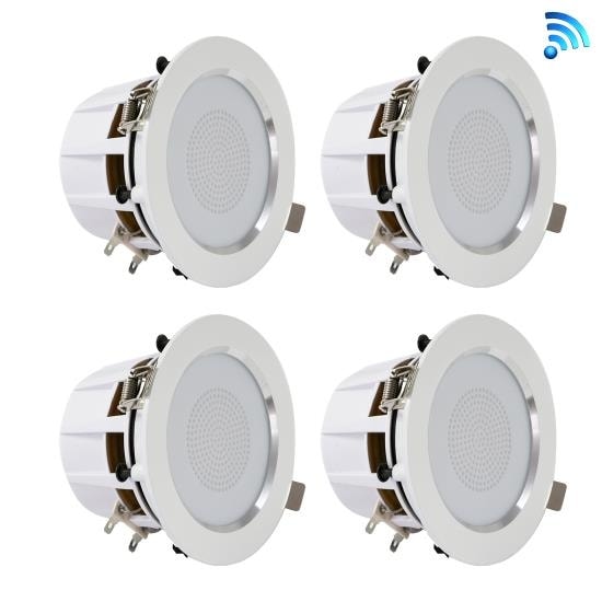 3.5'' Bluetooth Ceiling / Wall Speaker Kit, (4) Aluminum Frame 2-Way Speakers with Built-in LED Light