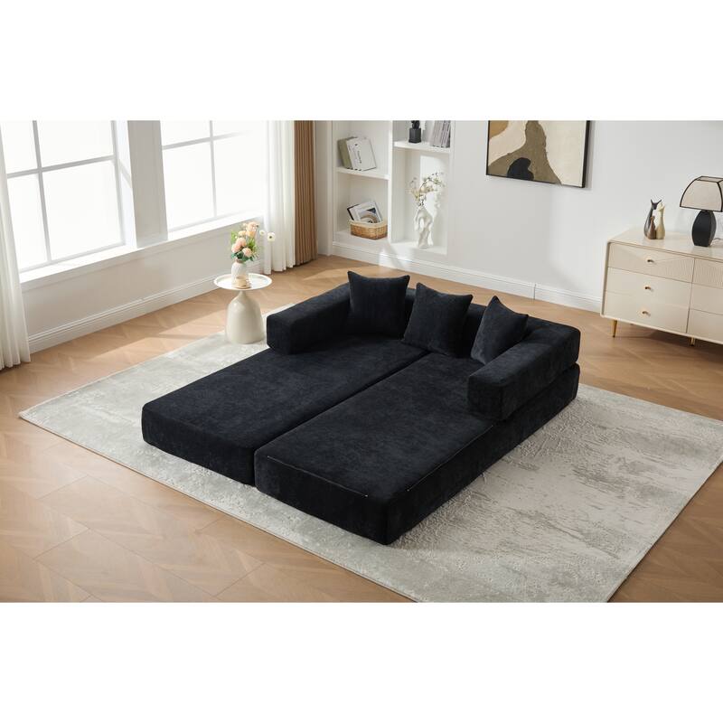 Queen Foldable Sofa Bed, 6-in-1 Convertible Sleeper Sofa with Mattress, Chaise Lounge Loveseat with Removable Cover