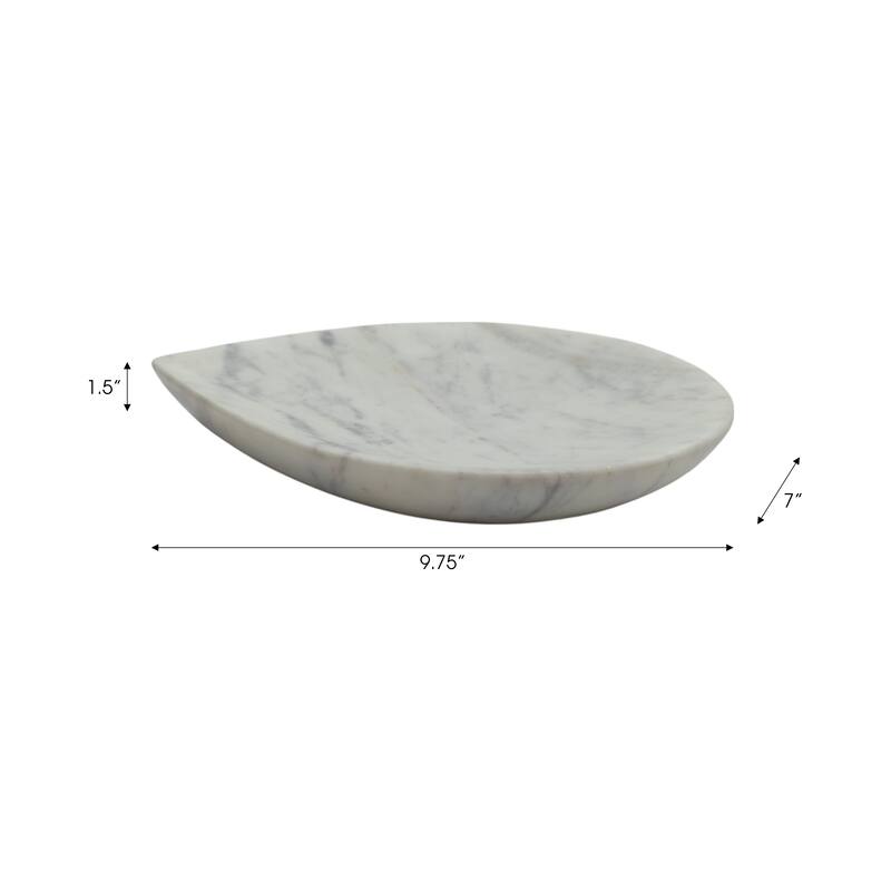 Marble Decorative Bowl Modern Accent Teardrop Shape - 10" White - 9.75" x 7" x 1.5"