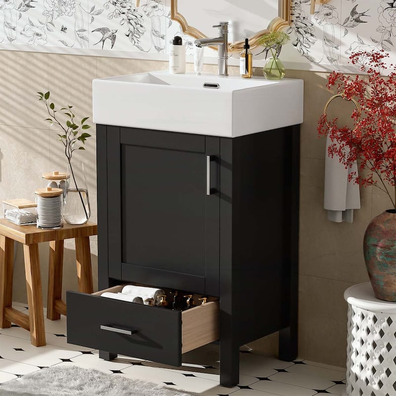 Minimalist Bathroom Vanity with Ceramic Sink,Wood Frame,and Drawer - Ideal for Small Bathrooms