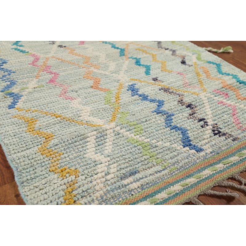Moroccan Modern Runner Rug Handmade Wool Carpet - 3'2"x 16'1"