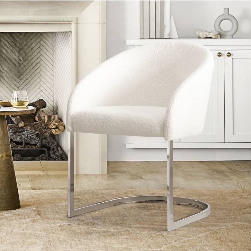 Modern Fabric Upholstered Dining Chairs, Boucle Arm Side Chair - 30" H x 22.2" W x 21.7" D
