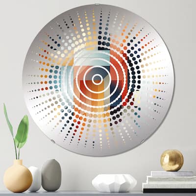 Designart "Blue Geometric Cubic Striped Charm" - Modern Striped, Abstract Sun Circles Wall Mirror