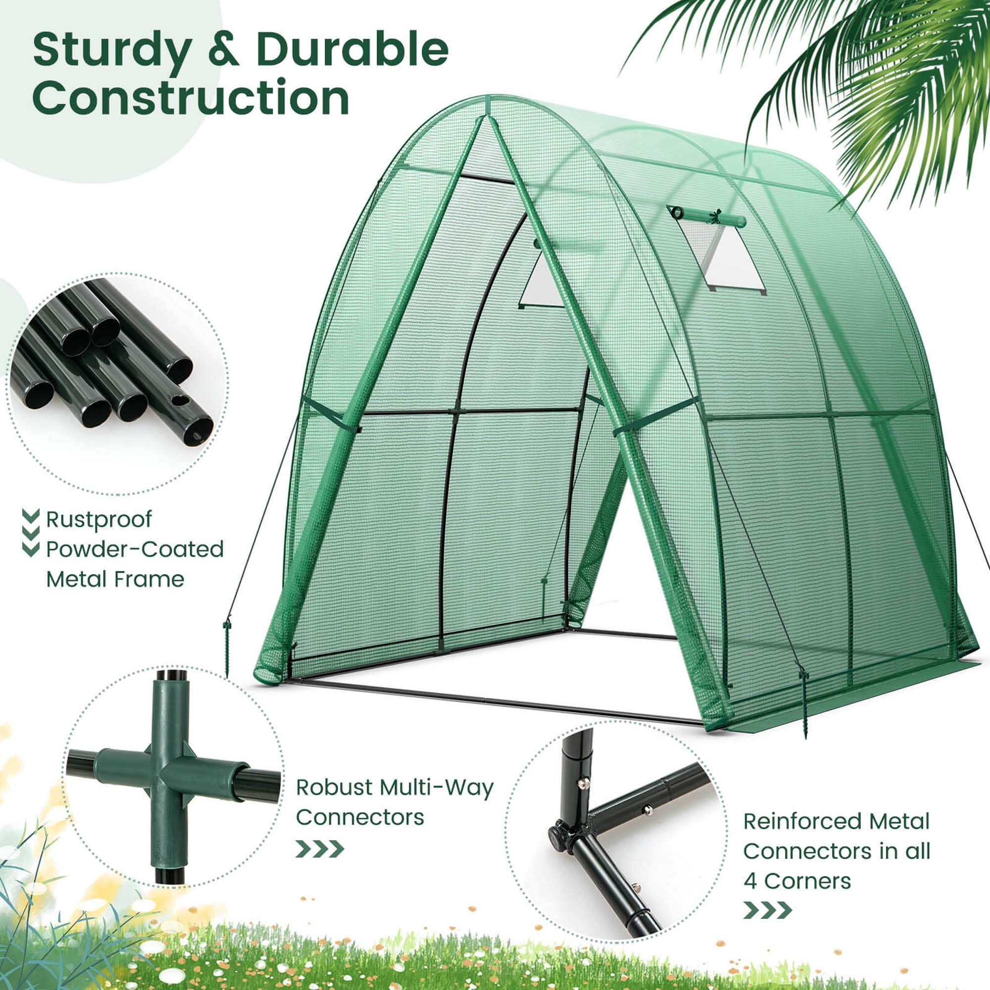 Costway Portable Greenhouse with 2 Zippered Doors 2 Roll-up Screen - See Details