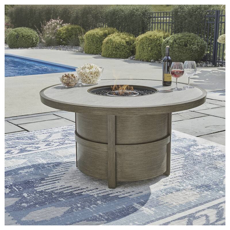 Signature Design by Ashley Rainier Ranch Beige Fire Pit Table - 47.99" W x 47.99" D x 25" H - Beige