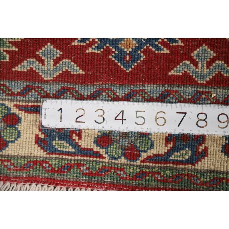 Red Geometric Kazak Foyer Rug Handmade Wool Carpet - 2'9"x 3'9"