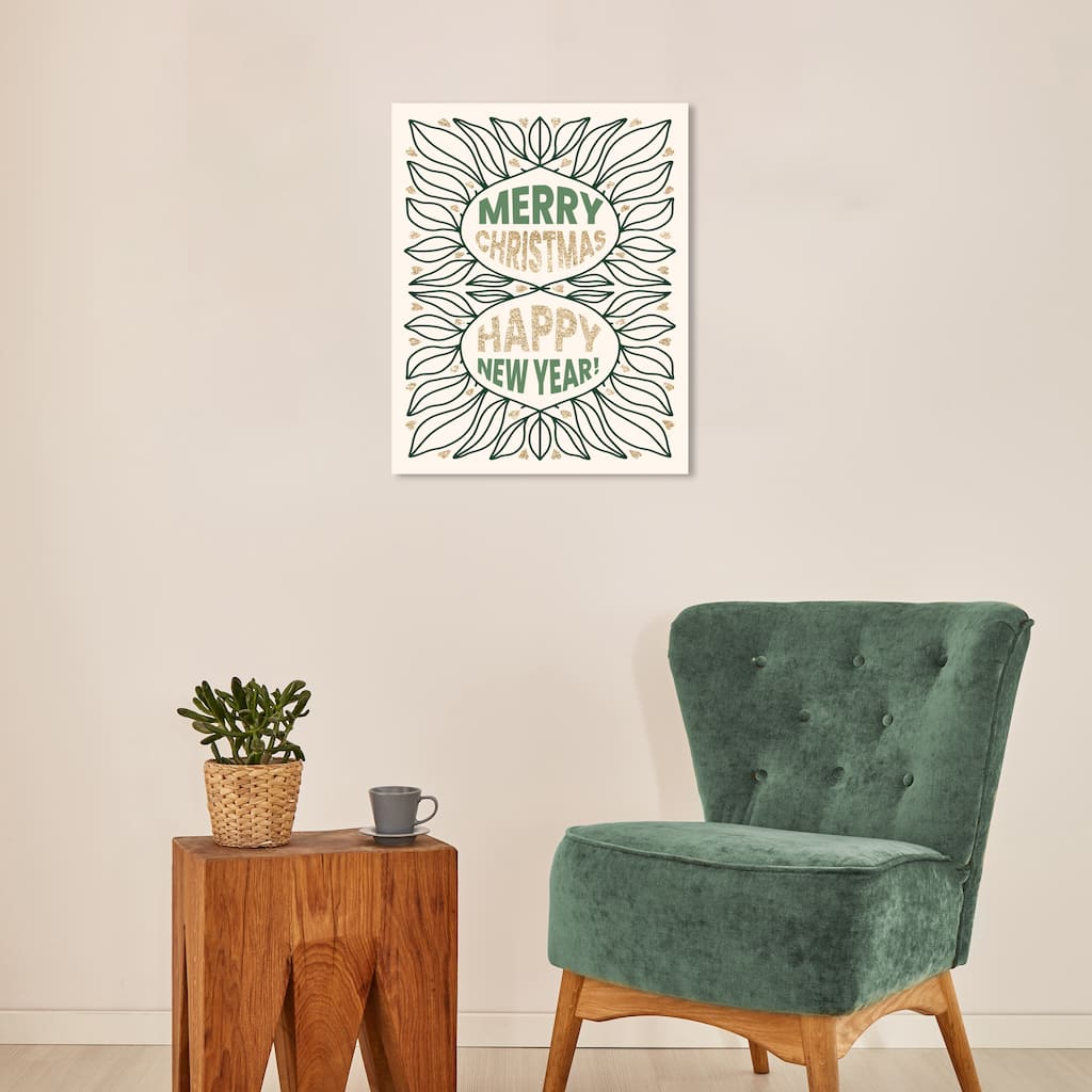 Wynwood Studio Canvas Holiday and Seasonal Glam Holidays Leaf Frame Green Glam Wall Art Canvas Print