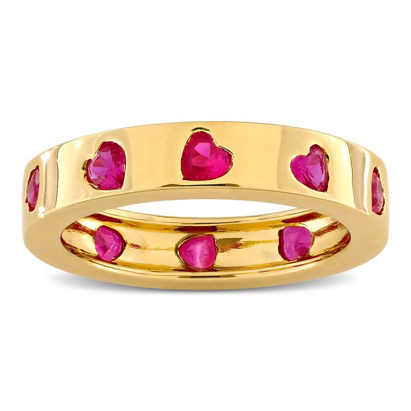 Miadora 1 3/4ct TGW Heart-Cut Created Ruby Eternity Ring Yellow Silver