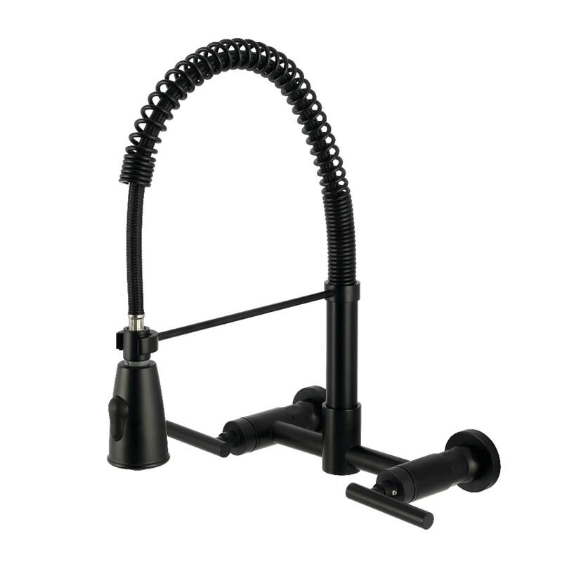 Kingston Brass Essex Double-Handle Wall-Mount Pre-Rinse Bridge Kitchen Faucet - Matte Black