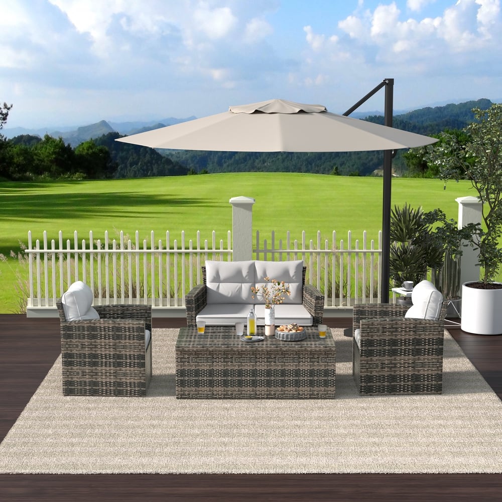Cruz 4-Piece Outdoor Wicker Cushioned Patio Set and Storage Table