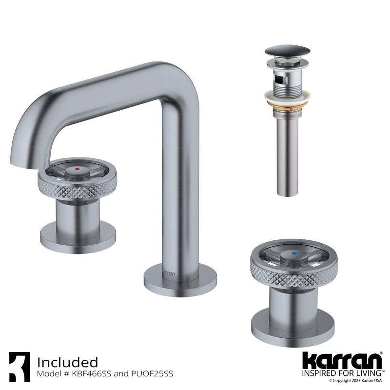 Karran Tryst KBF466 Wheel 2-Handle Three Hole Widespread Bathroom Faucet with Matching Pop-up Drain