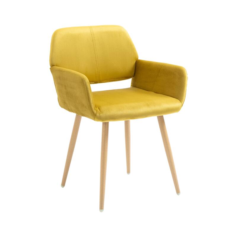 Upholstered Dining Chair with Metal Leg Velet Accent Chair (Yellow velet+Beech Wooden Printing Leg),KD backrest