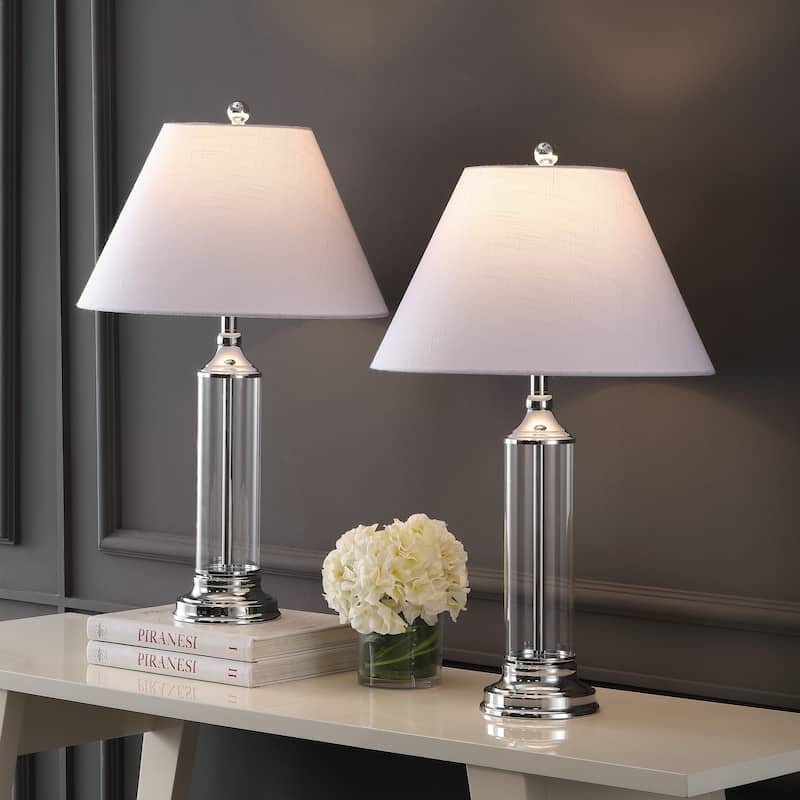 Judith 29" Glass LED Table Lamp, Clear/Chrome (Set of 2) by JONATHAN Y