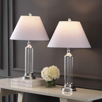 Judith 29" Glass LED Table Lamp, Clear/Chrome (Set of 2) by JONATHAN Y