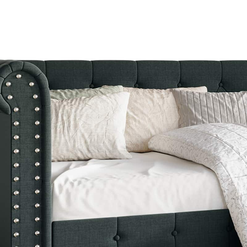CraftPorch Twin Size Chesterfield Daybed In Linen With Trundle