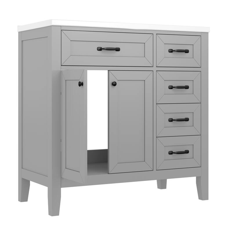 36" Bathroom Vanity with Sink Combo, Gray Bathroom Cabinet with Drawers, Solid Frame and MDF Board