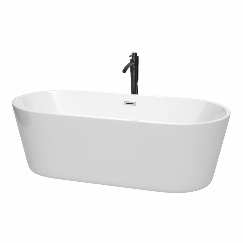 Wyndham Collection Carissa 71-inch White Freestanding Soaking Bathtub - White, Polished Chrome Trim & Matte Black Faucet