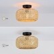 preview thumbnail 6 of 8, 1-Light Bohemian Bamboo Semi-Flush Mount Ceiling Light - D12"x H8.1" - 12'' W