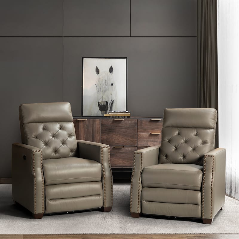 Alina 31.50"Wide Genuine Leather Power Recliner with USB Port, Set of 2 - Dove