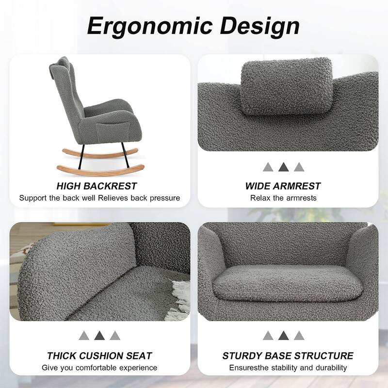 Teddy Upholstered Rocking Chair with Padded Seat, Backrest & Armrests - 26.38 "W* 34.25"D *36.22 "H