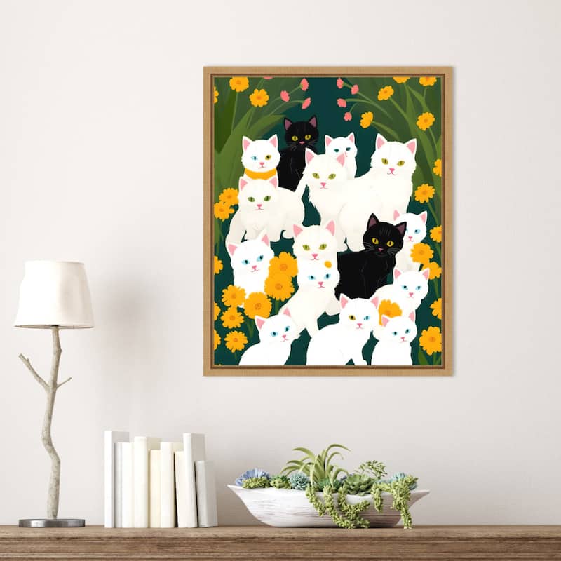 Cats Meet Up Group by Uma Gokhale Framed Canvas Wall Art