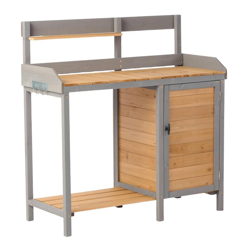 GDF Studio - Outdoor Solid Wood Potting Bench with Sink and Storage Garden Workstation