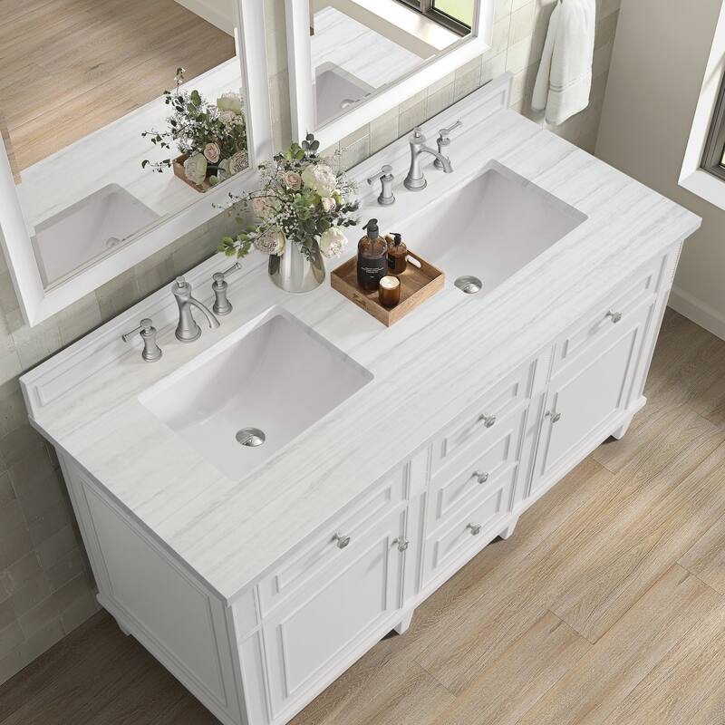 James Martin Vanities Lorelai 60" Double Vanity, Bright White - Arctic Fall