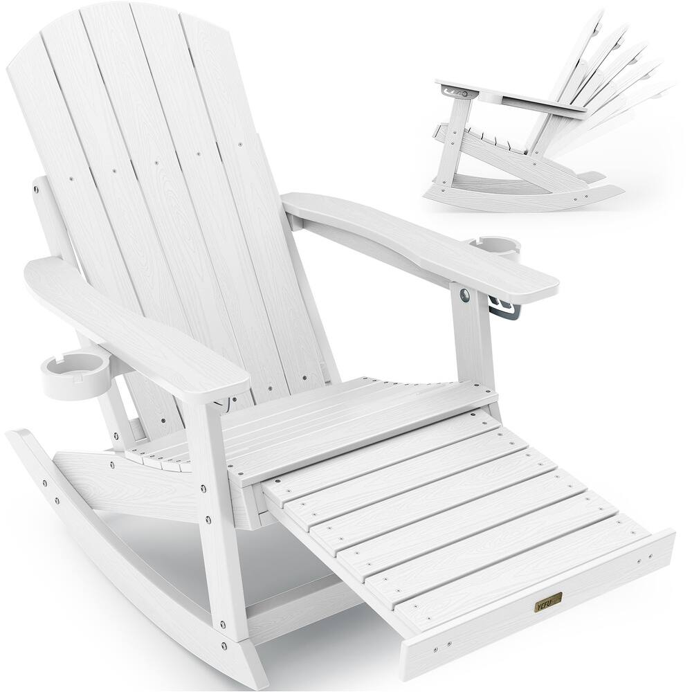 WINSOON HIPS All Weather Rocking Adirondack Chair with Adjustable Backrest and Retractable Ottoman