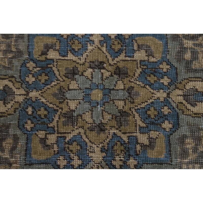 Hand Knotted Oriental 100% Wool Carpet Traditional Floral Navy Blue & Blues Tabriz Area Rug - 9' 5'' X 6' 5''