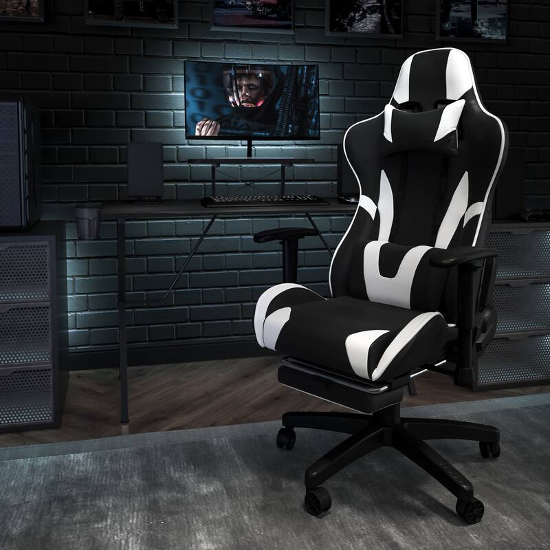 Gaming Desk & Chair Set with Cup Holder, Headphone Hook, and Monitor Stand - Black