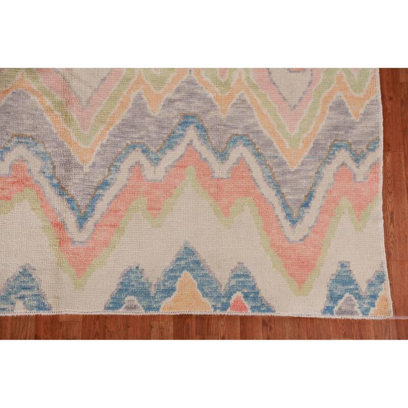 Hand Knotted Oriental 100% Wool Carpet Transitional All-Over Multi-Colored Oushak Area Rug - 10' 0'' X 8' 1''