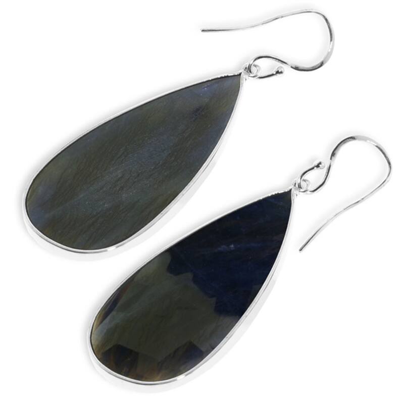 14K Solid Gold Fish Hook Natural Sapphire Gemstone Chandelier Earrings