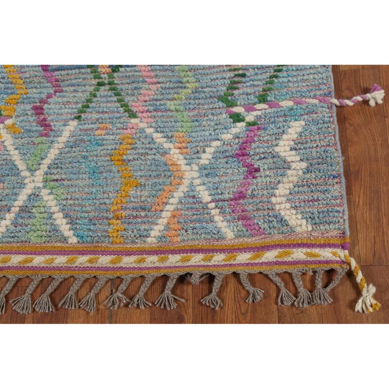 Blue Moroccan Oriental Runner Rug Hand-Knotted Wool Carpet - 2'11"x 16'5"