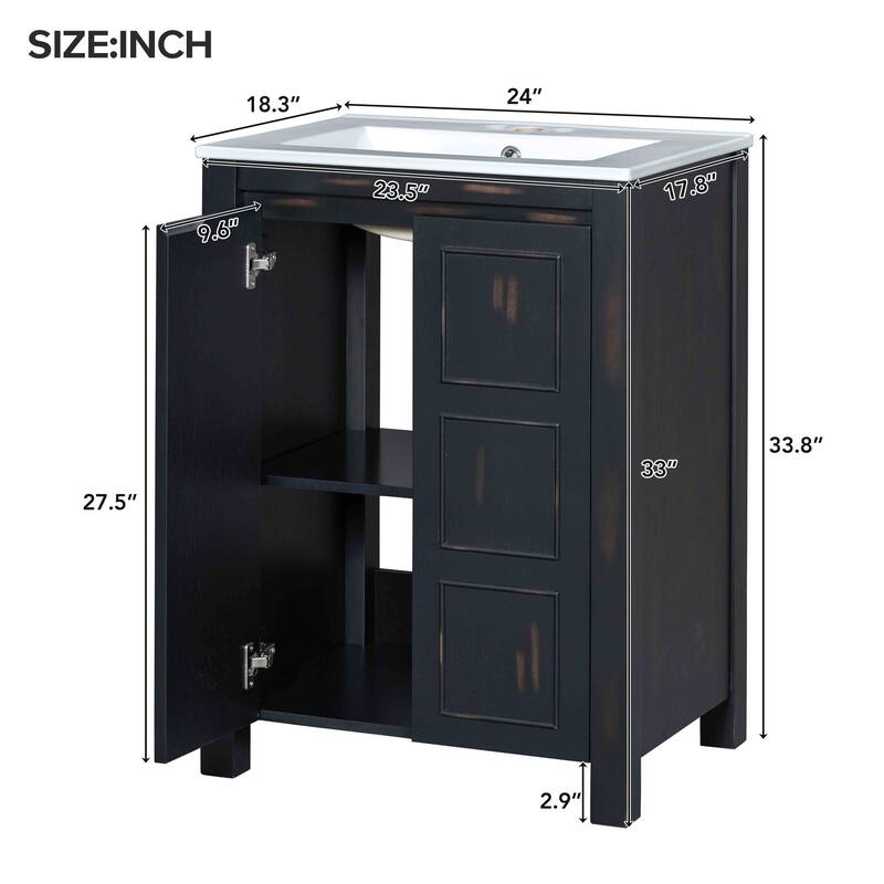 48" Classic Double Vanity Bathroom Set – Features Separate Vanities, Dual Ceramic Sinks, Storage Shelf, and Soft-Close Doors‌