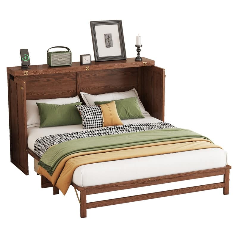 Murphy Bed Cabinet with Storage Drawer and Charging Station, USB Port