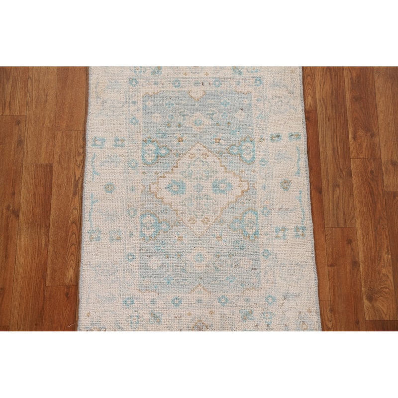 Hand Knotted Oriental 100% Wool Carpet Transitional Medallion Navy Blue & Blues Oushak Area Rug - 3' 0'' X 2' 0''