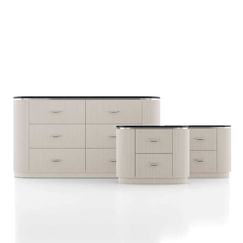 Furniture of America Leander Modern 3-Piece Light Grey Dresser and 2 Nightstand Bedroom Set