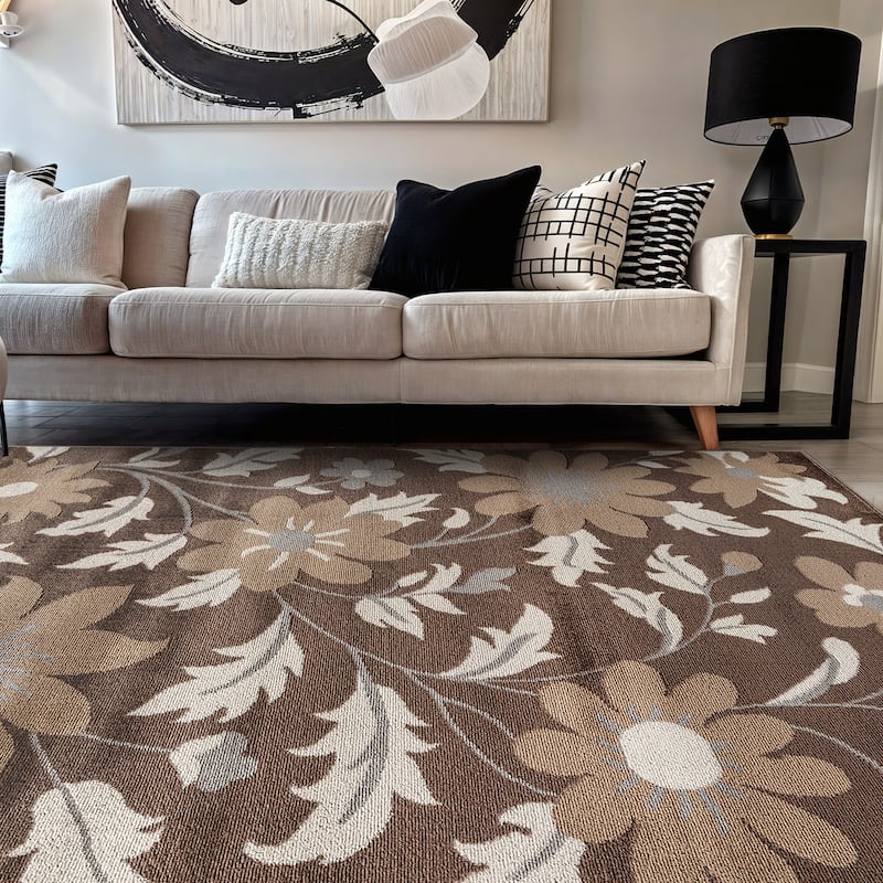 Contemporary Floral Area Rug for Living Room, Bedroom, or Entryway - Low Pile Indoor Rug - 5' x 7'