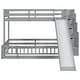 preview thumbnail 32 of 38, Twin Over Full Size Floor Bunk Bed with Slide and Safety Guardrails, Wooden Bunk Bedframe with Storage Staircase and Fence