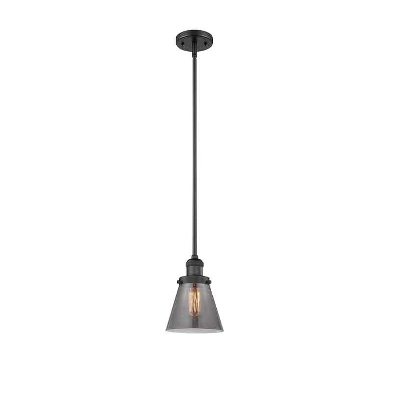 Innovations Lighting Franklin Restoration Cone - 1 Light 6" Stem Hung Mini Pendant - Matte Black/Light Smoke