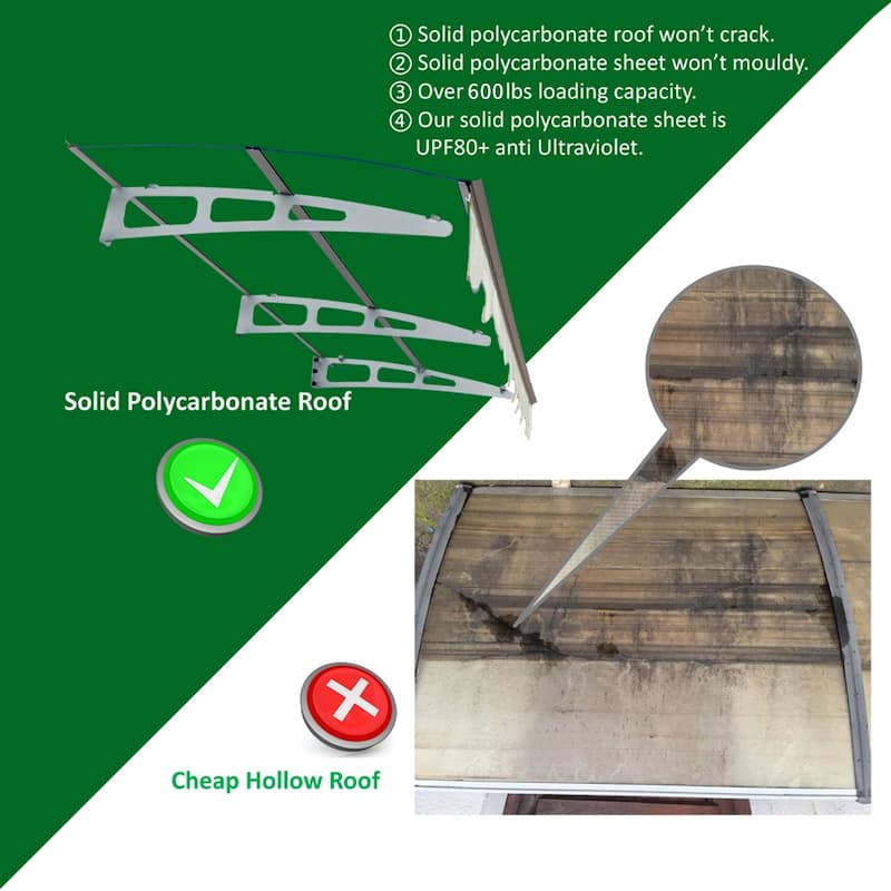 Solid Polycarbonate Door Window Awning with Aluminum Alloy Frame - 79\
