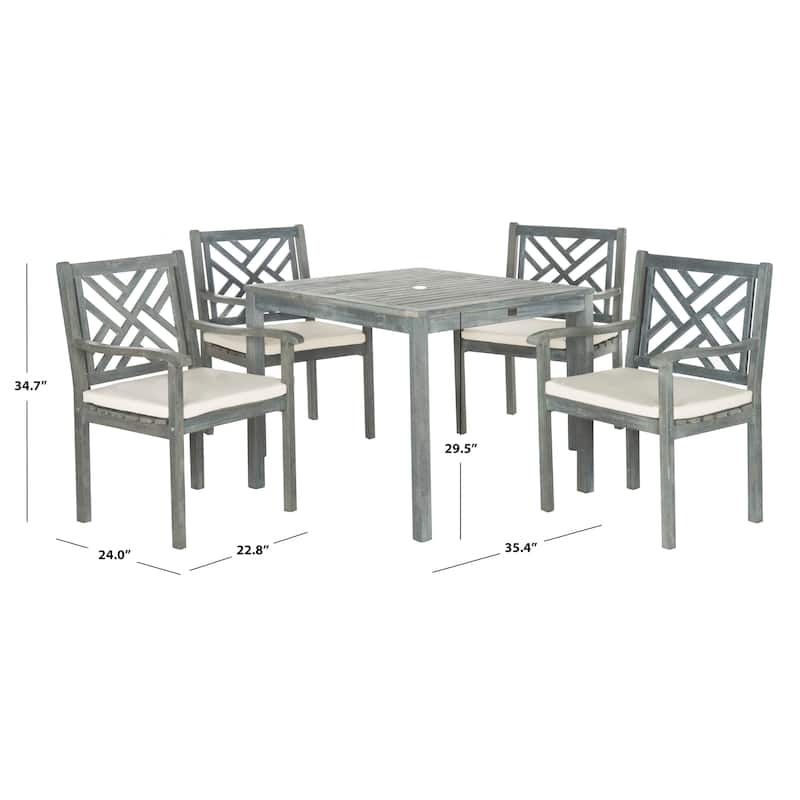 SAFAVIEH Outdoor Mali Acacia Wood 5-Piece Dining Set - 35Wx35Dx30H - Ash Grey/Beige