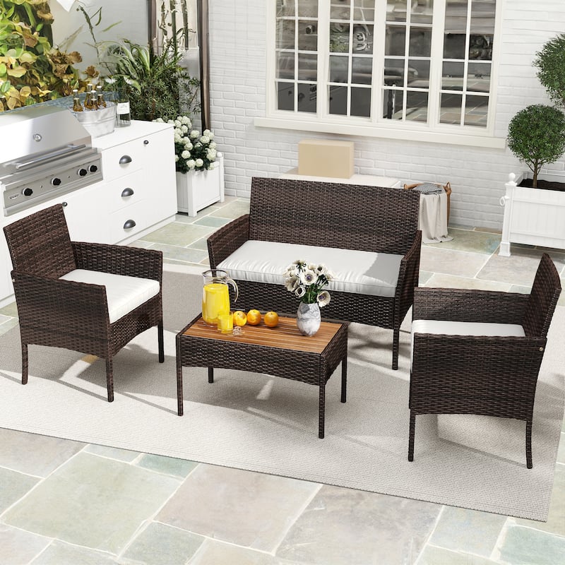Moasis 4 PCS Patio Bistro Set Outdoor Patio Furniture Rattan Loveseat Conversation Set - 41.7"L x 18.6"W x 31.3"H